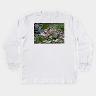 Cottontail Rabbit Hopping Along the Trail Kids Long Sleeve T-Shirt